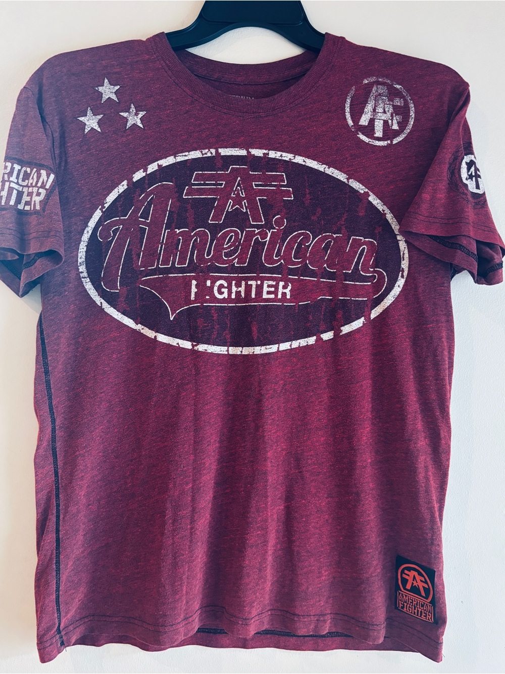 American Fighter Men’s Maroon Distressed Graphic Tee - Medium